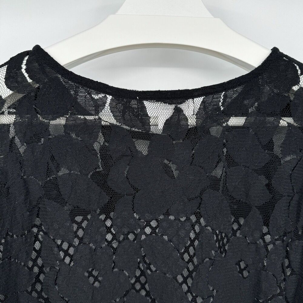 Shannon Ford New York Sheer Top Womens 3X Black Net Floral Lace Short Sleeve - Picture 4 of 11